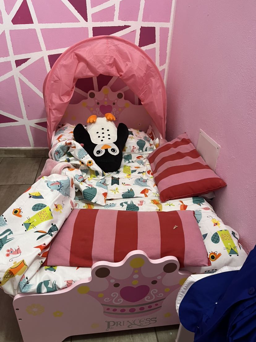 Kids Wooden Bed with Crown Modeling Safety Side Rails Easy to