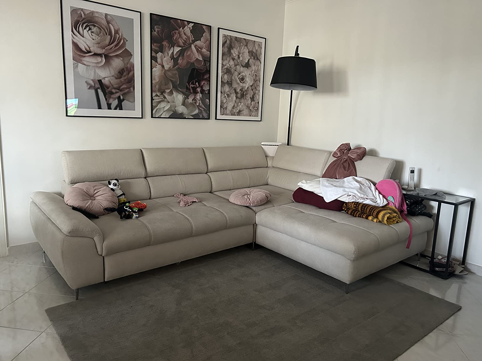 HOMCOM Lampada da Terra con Interruttore a Pedale Nero e Beige | Aosom