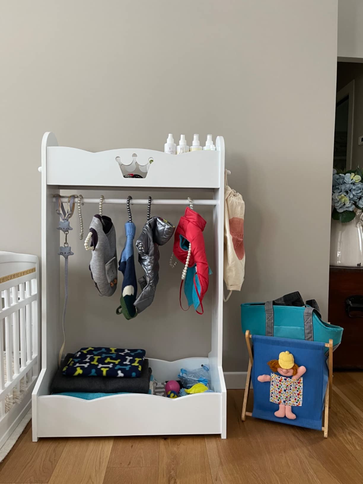 Relaxdays, Bianco-Grigio Portagiochi Bambini, Mobiletto per Giocattoli