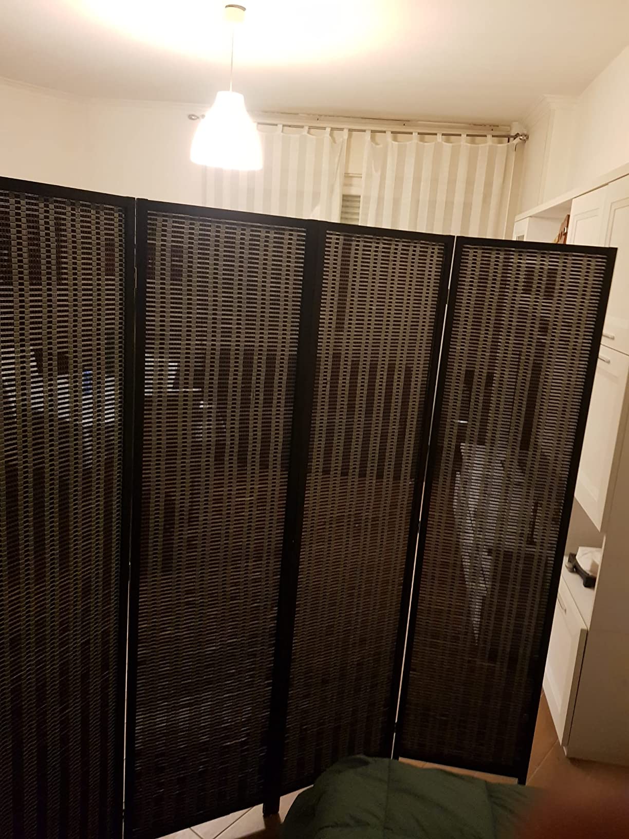 Paravento Pieghevole A 4 Pannelli HOMCOM - Separè In Legno E Bambù 180x180cm, Nero/Marrone - Foto 9