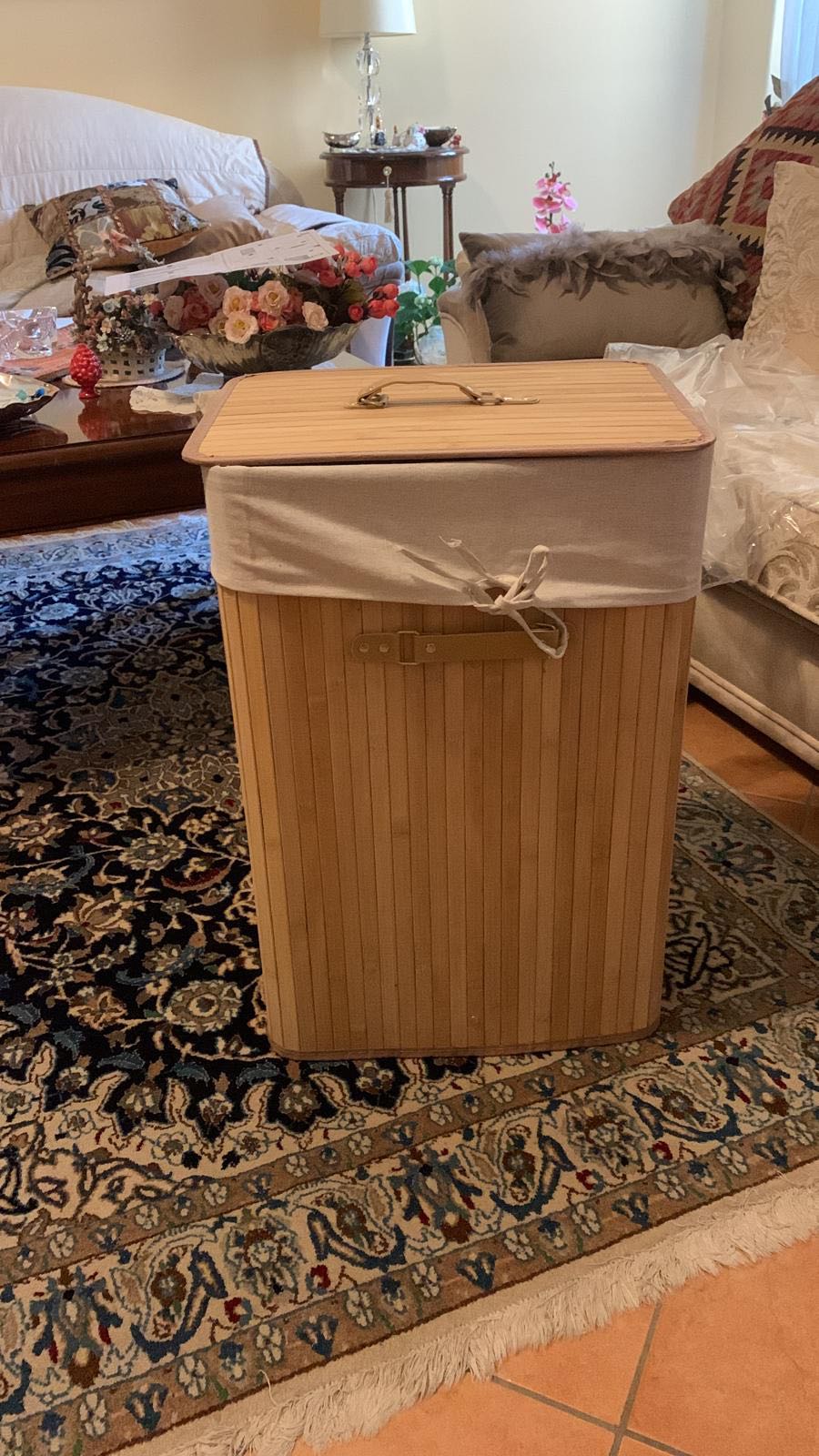 HOMCOM Wasmand waskist wasbox waskorf hoekig bamboe 72 l grijs | Netherlands