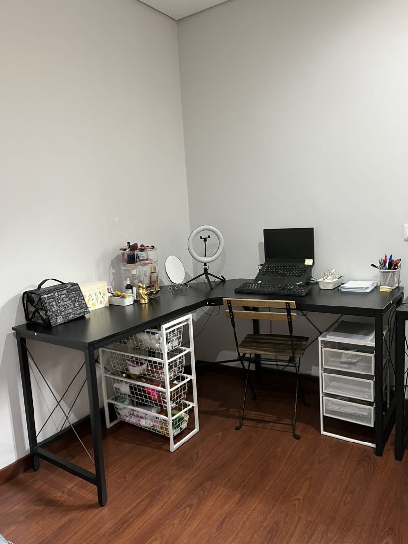 LShaped Corner Desk Computer Desk Table For Home Office Workstation w/Steel Frame Black