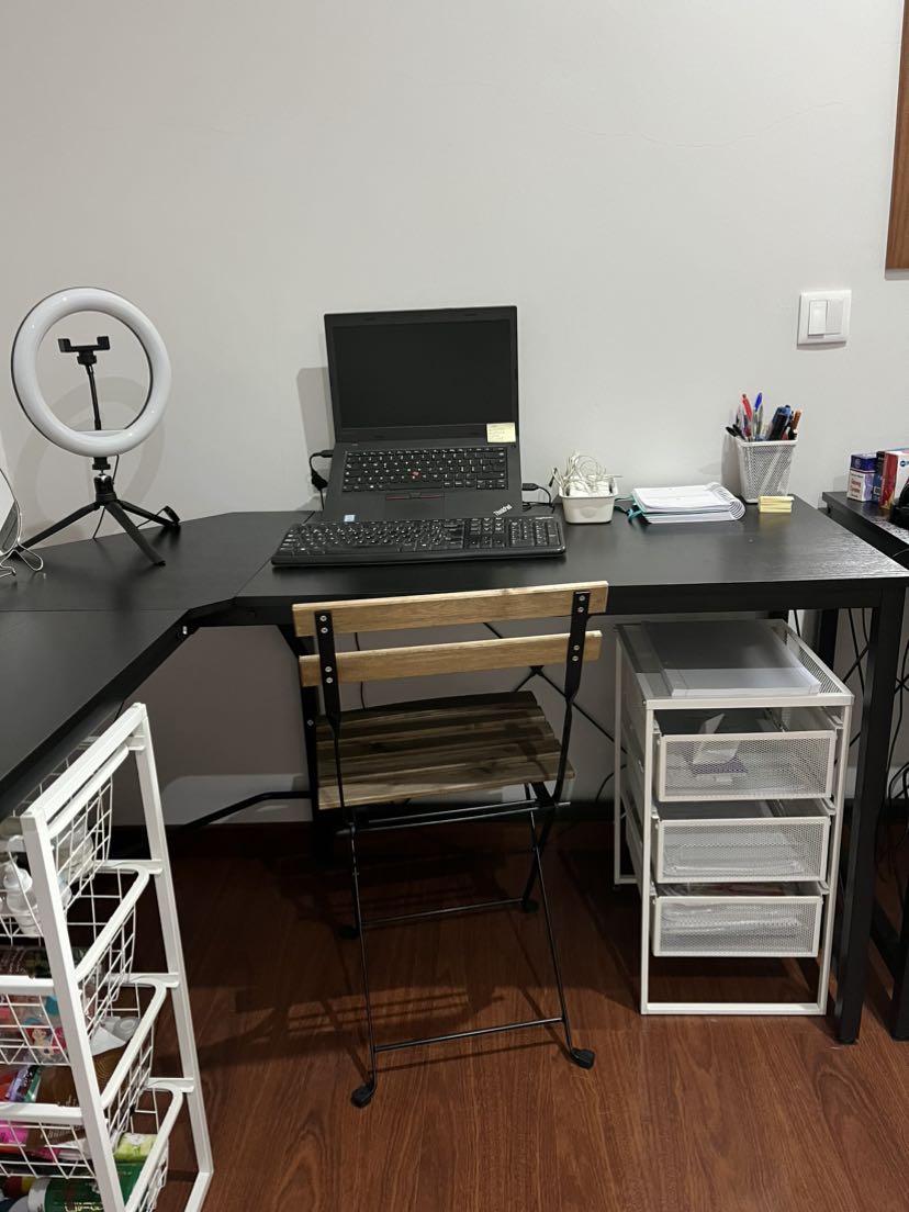 LShaped Corner Desk Computer Desk Table For Home Office Workstation w/Steel Frame Black