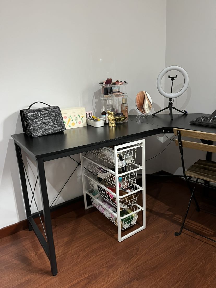 LShaped Corner Desk Computer Desk Table For Home Office Workstation w/Steel Frame Black