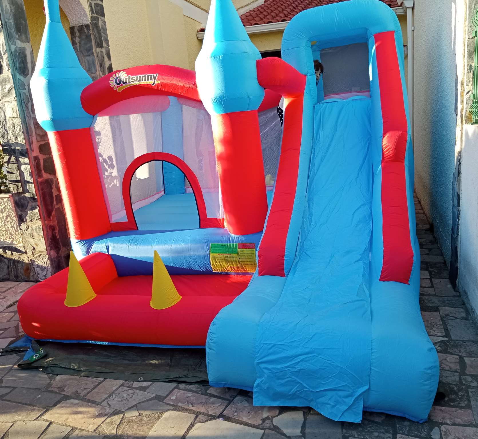 Outsunny Aufblasbare Hüpfburg für 4 Kinder Wasserhüpfburg mit Gebläse