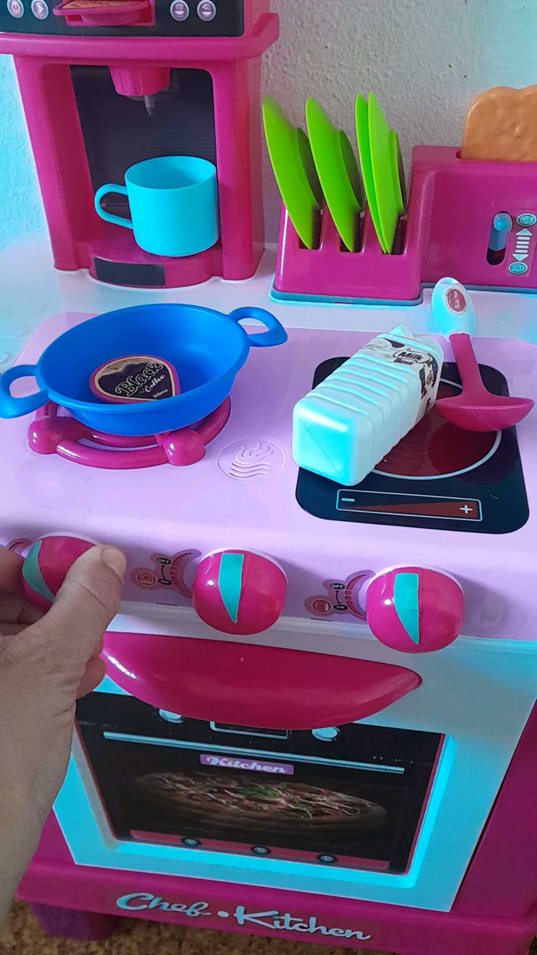 Cucina Giocattolo Per Bambini In Legno Regolabile 3 Altezze - Set Accessori Giochi Di Ruolo Rosa - 5