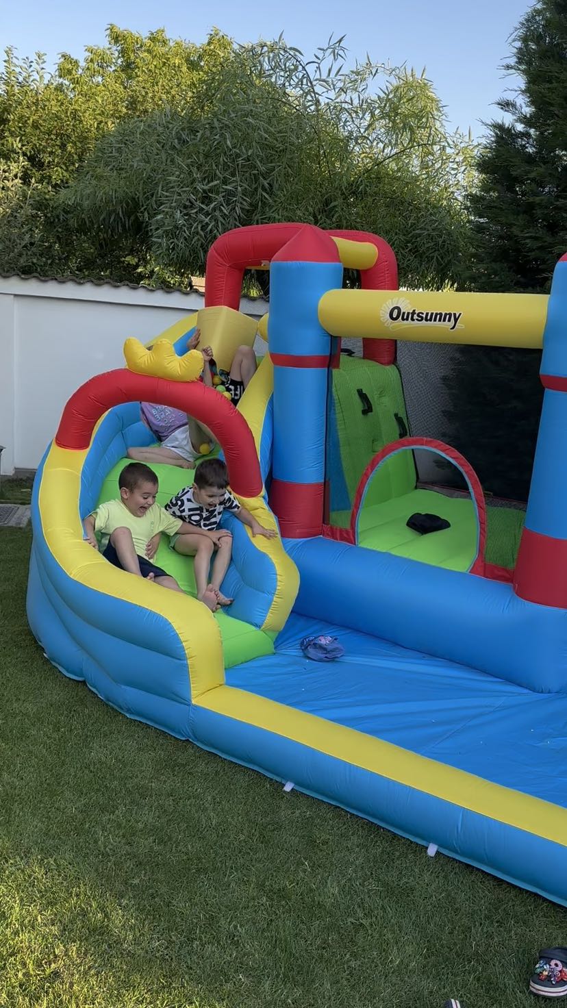 Château gonflable aire de jeux avec toboggan trampoline piscines + 3-8 ans 390 x 300 x 197 cm - multicolore