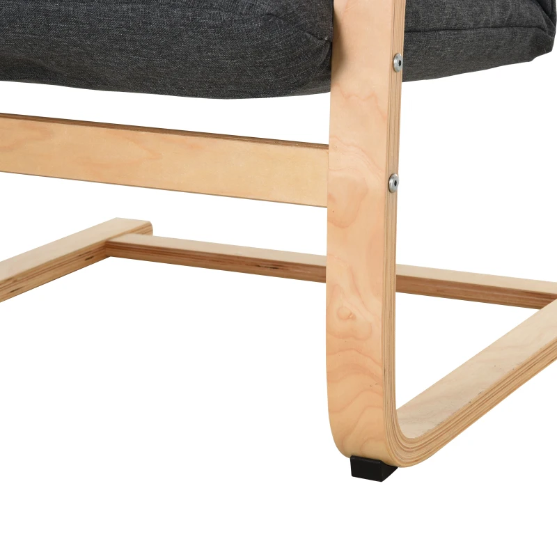 HOMCOM relaxstoel fauteuil met armleuning linnen bekleding houten frame grijs