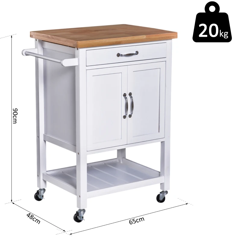 HOMCOM Keukentrolley keukenwagen keukenkast met schuiflade hout wit