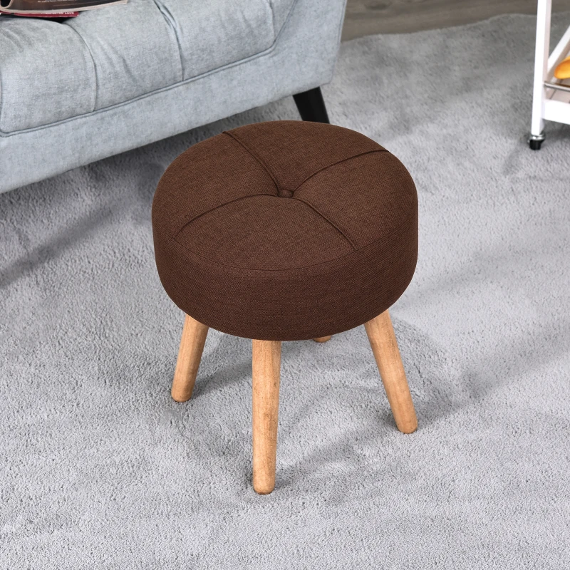 HOMCOM zitkruk poef gewatteerde poef voetbank met houten poten donkerbruin