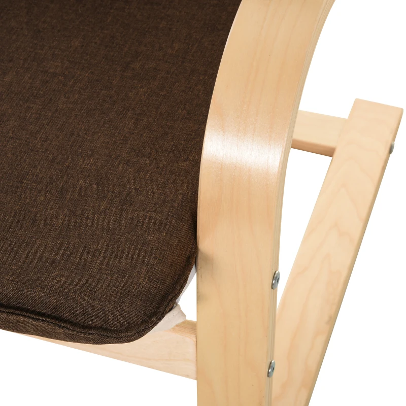 HOMCOM relaxstoel met poef, stoel met armsteunen linnen bekleding houten frame bruin