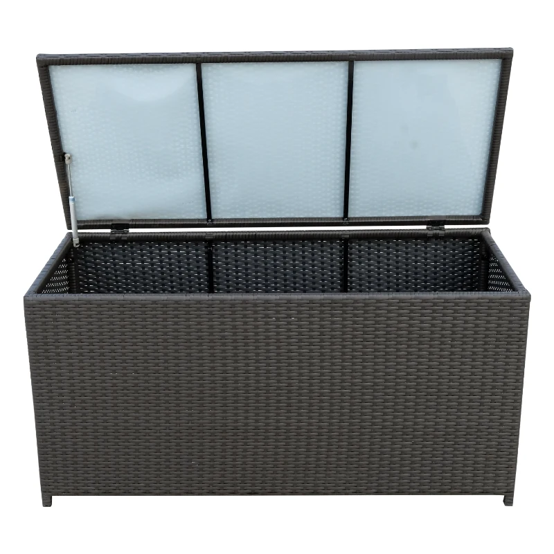 Outsunny Kussenbox polyrotan kussenbox tuinbox metaal 118 l x 54 b x 59 h cm bruin