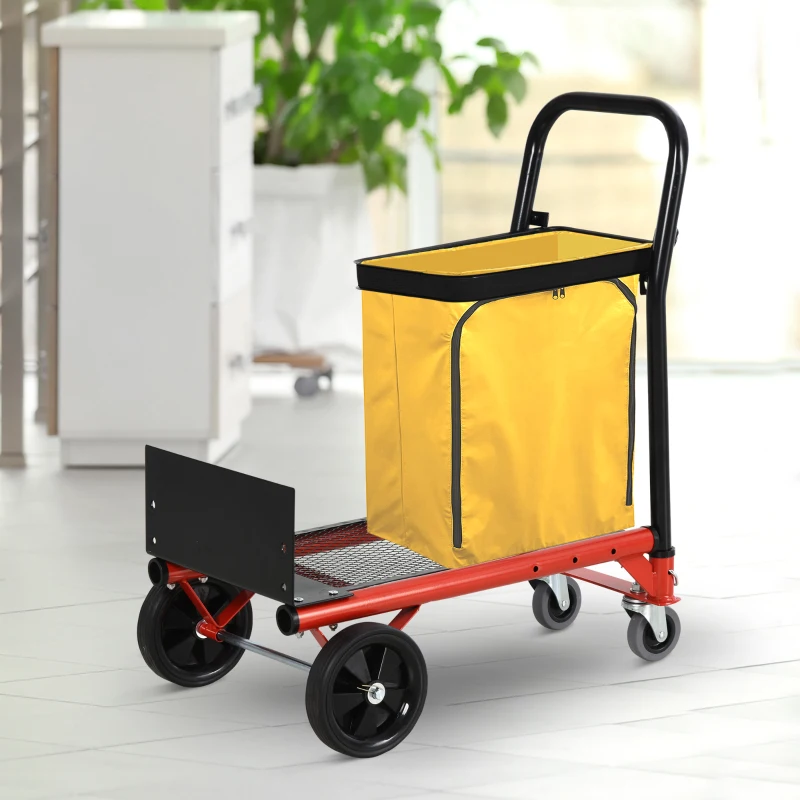 HOMCOM 2-in-1 multifunctionele steekwagen in hoogte verstelbare metalen inklapbare wagen metaal