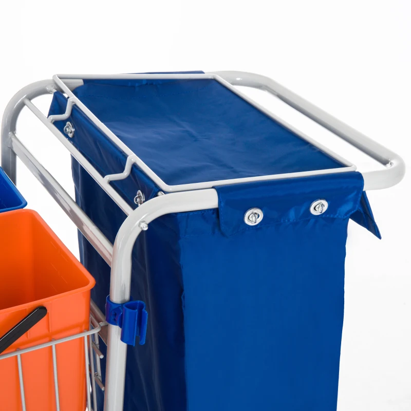 HOMCOM Schoonmaakwagen schoonmaaktrolley met wielen 4 verrijdbare emmers, dweilwagen, blauwe systeemwagen