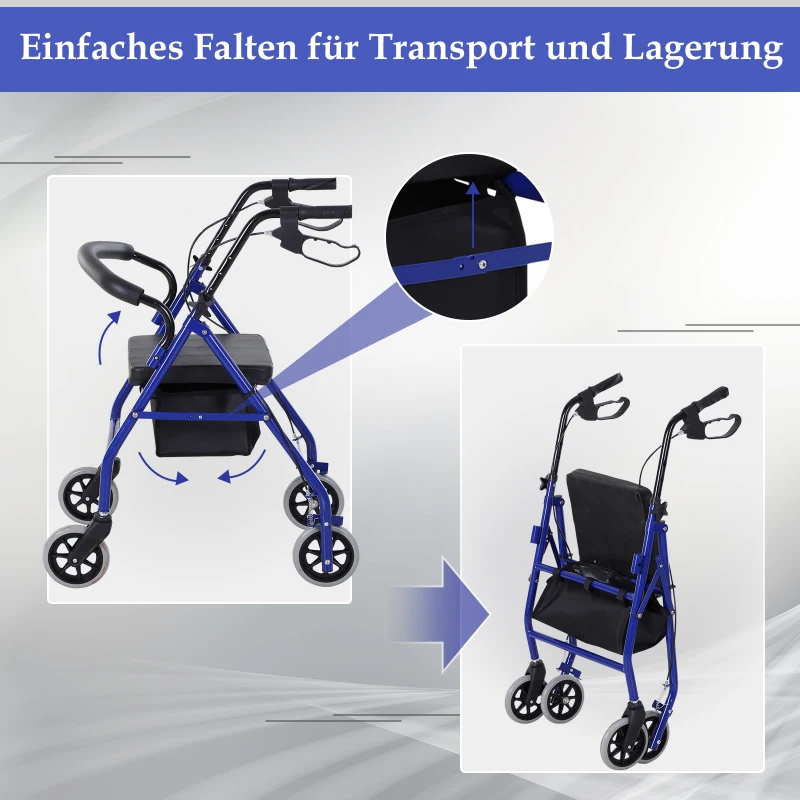 HOMCOM rollator met zitje rollator inklapbaar tas handgreep 6 standen metaal