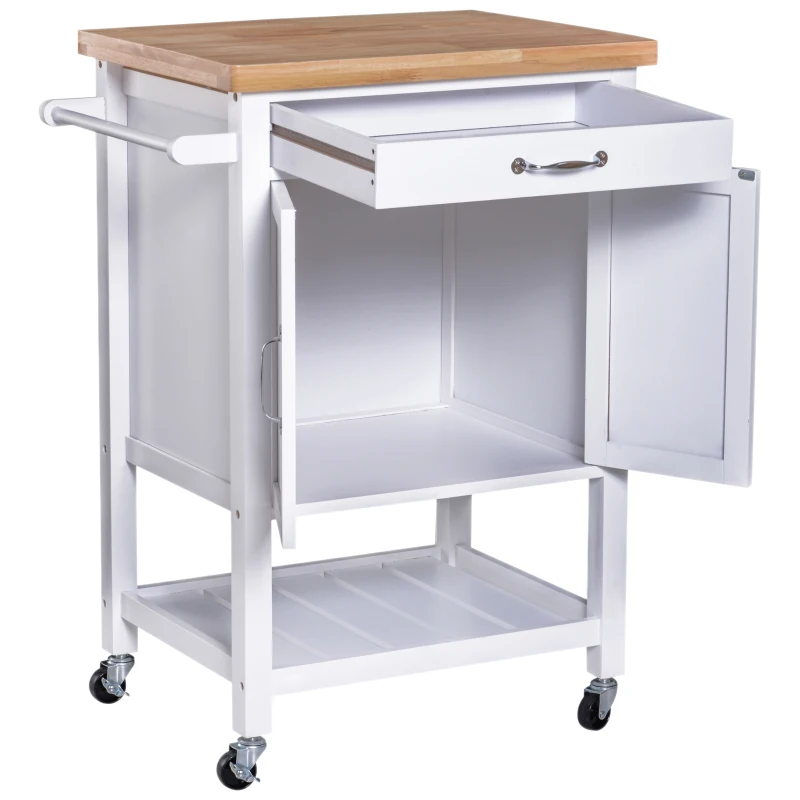 HOMCOM Keukentrolley keukenwagen keukenkast met schuiflade hout wit