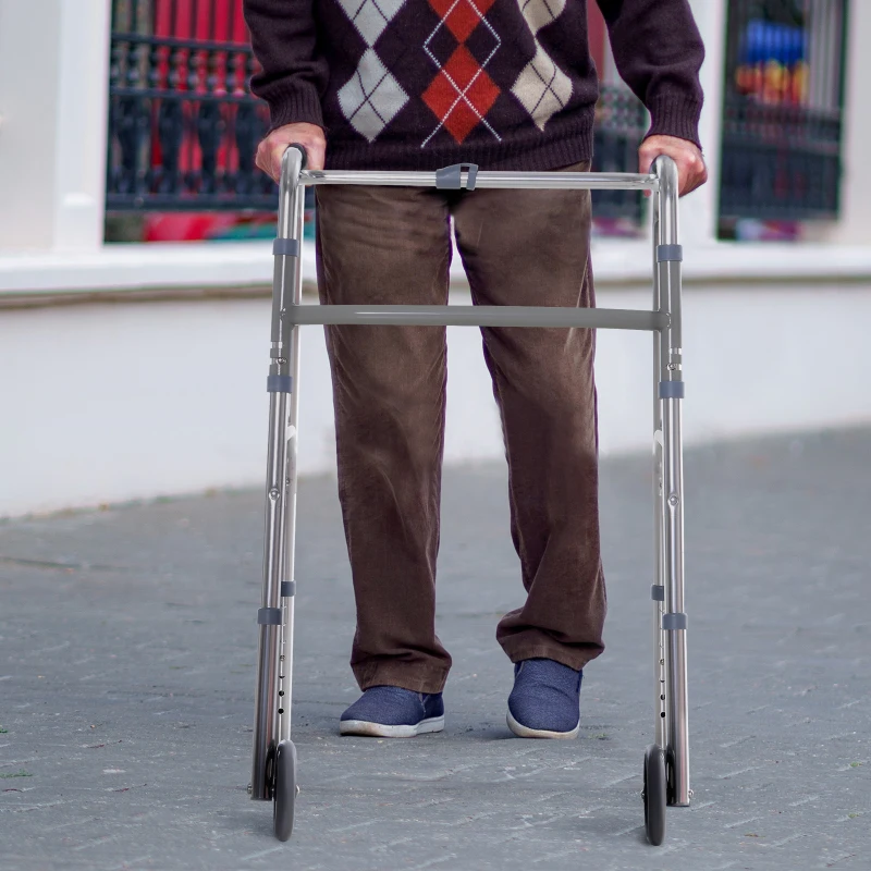 HOMCOM Aluminium loophulpmiddel, loophulp, looprek, 2 wielen, opvouwbaar, zilverkleurig, in hoogte verstelbaar