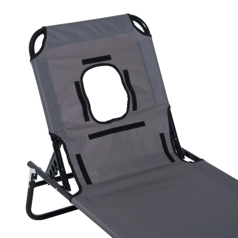 Outsunny ligbed met leesgat 190 cm x 56 cm x 28 cm, grijs