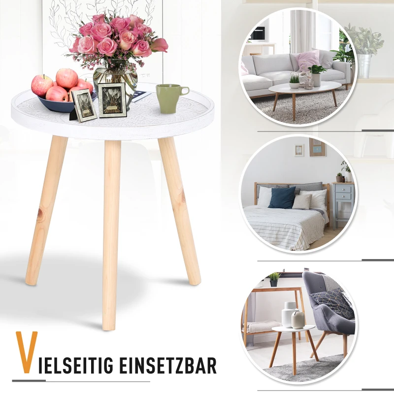 HOMCOM koffietafel bijzettafel nachtkastje met hoge rand massief hout MDF wit