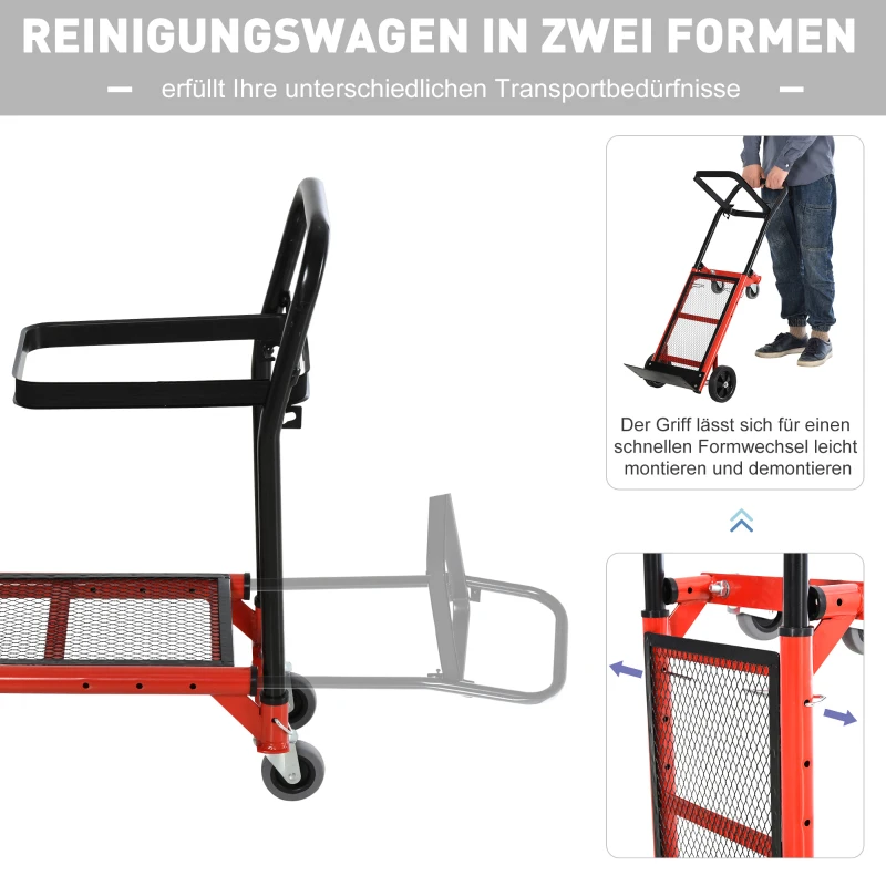 HOMCOM 2-in-1 multifunctionele steekwagen in hoogte verstelbare metalen inklapbare wagen metaal