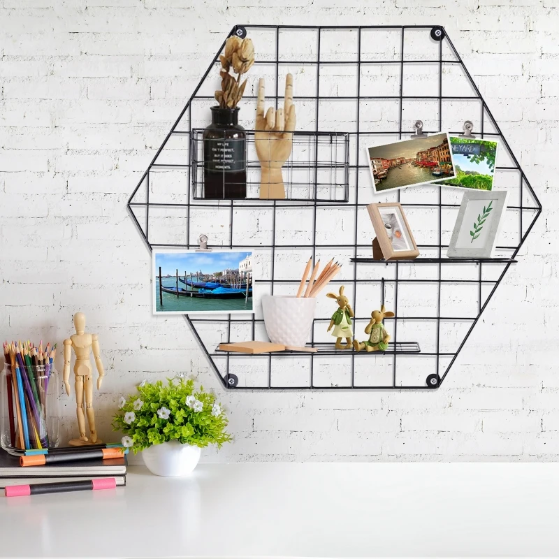 HOMCOM muurraster, fotowand, DIY-decoratie, fotoplank, memobord, metaal, zwart