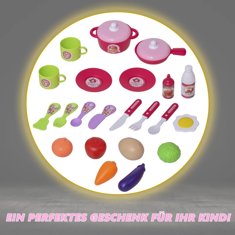 HOMCOM kinderkeuken met 42 accessoires speelkeuken speelgoed keuken plastic wit + roze