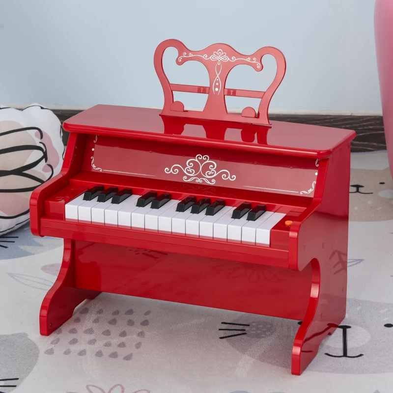 HOMCOM® Kinder Klavier Mini-Klavier 25 Tasten Kinderpiano Keyboard mit Notenpult Rot