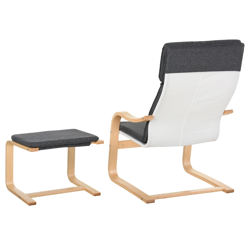 HOMCOM relaxstoel met poef stoel met armsteun linnen bekleding houten frame grijs