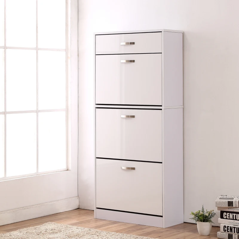 HOMCOM schoenenkast schoenenrek schoenenbank met 3 kantelbare lades 1 bovenste lade