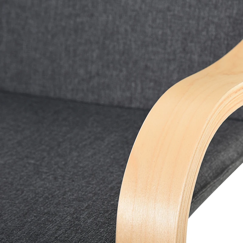 HOMCOM relaxstoel met poef stoel met armsteun linnen bekleding houten frame grijs