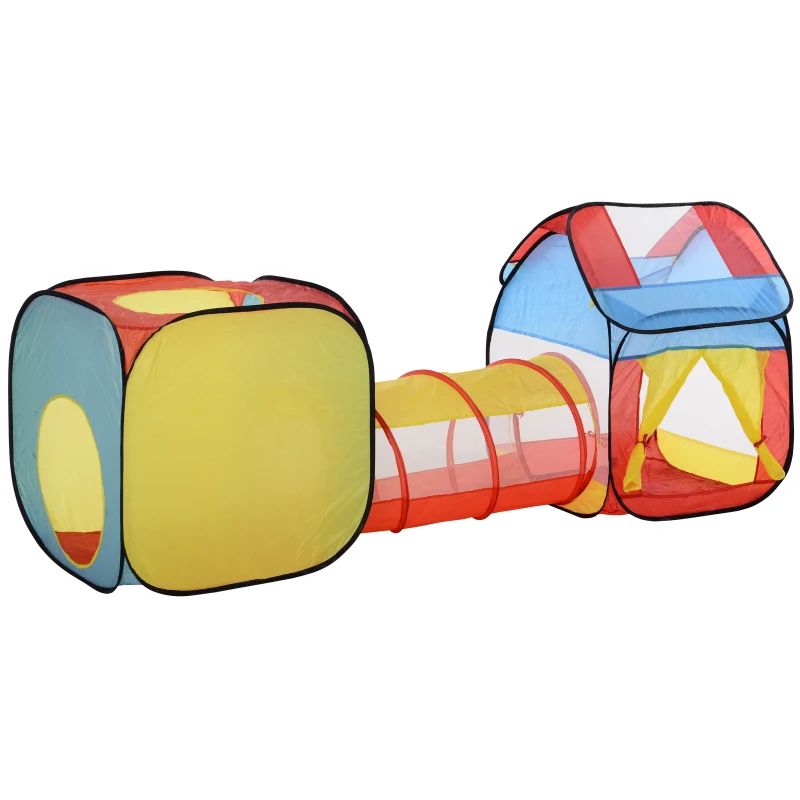 HOMCOM Pop-up kinderspeeltent 3-delige kindertent, babytent, tunnel, opvouwbaar polyester