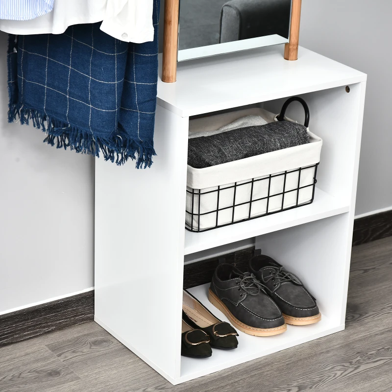 HOMCOM garderobestandaard kledingrek met make-up spiegel plank 4 haken bamboe