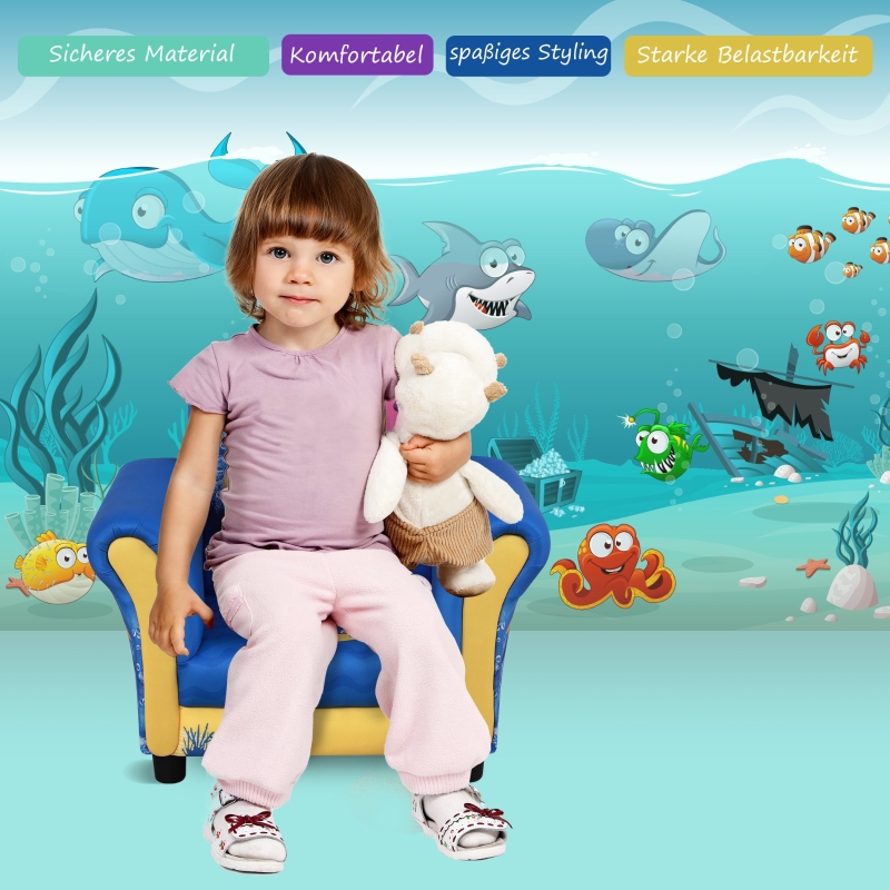 HOMCOM kinderbank mini bank stoel met houten structuur antislip voeten geel + blauw