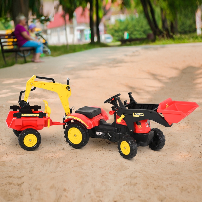 HOMCOM trapauto graafmachine trapgraafmachine met voorlader voor 3-6 jaar kinderen rood