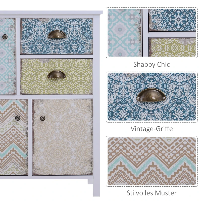HOMCOM dressoir buffetkast shabby chic kast multifunctionele kast hout gemêleerd