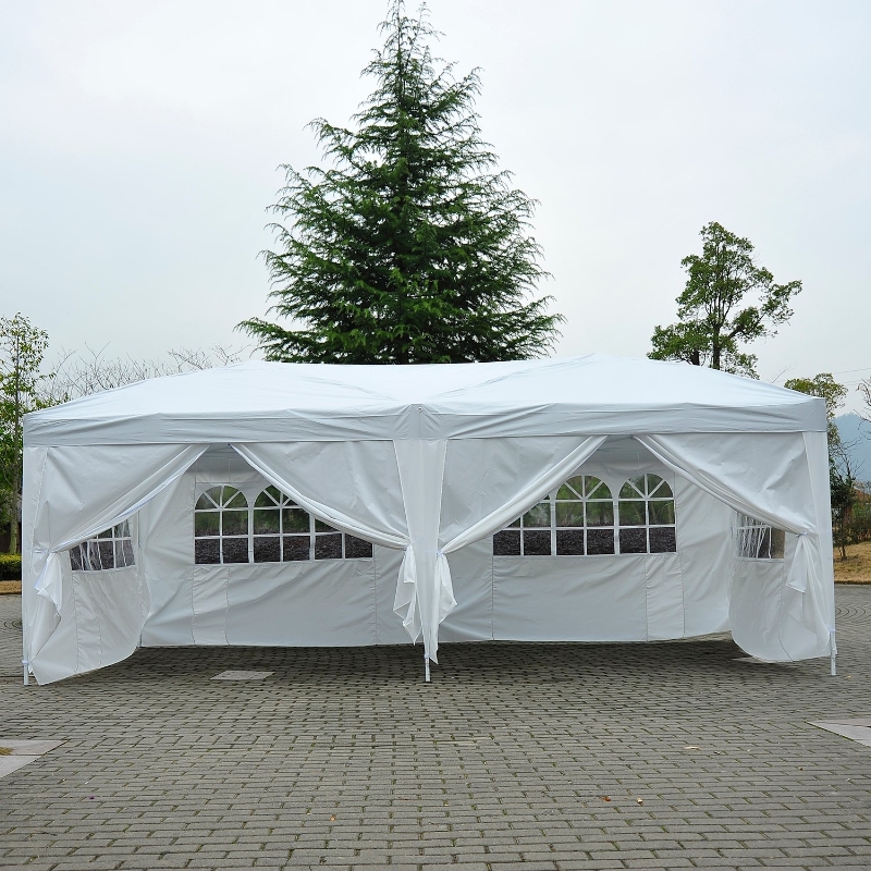 Outsunny 3 x 6 m opvouwbaar paviljoen paviljoen tent partytent tuintent wit raam opvouwbaar
