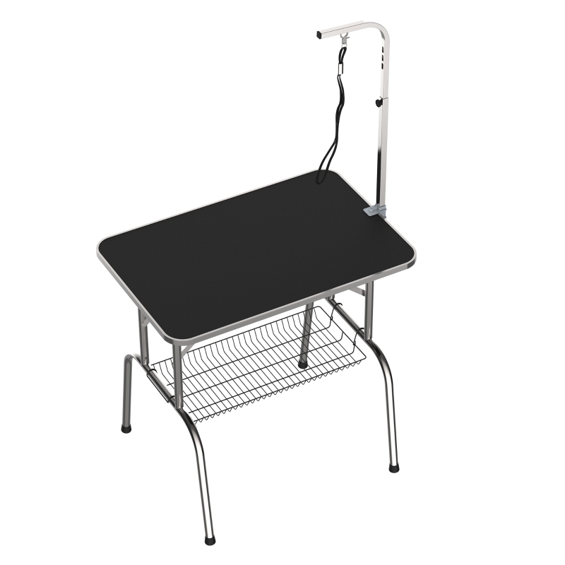 Aluminium trimtafel dierenverzorging scheertafel met korf in hoogte verstelbaar zwart