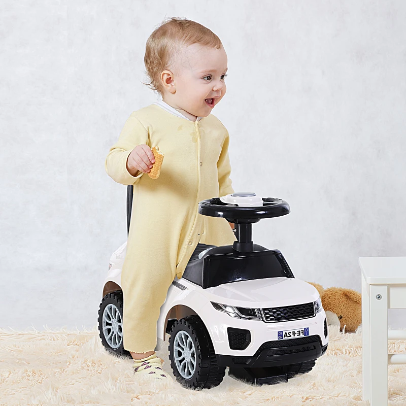 HOMCOM Kindervoertuig met claxon duwauto loopauto opbergruimte PP wit