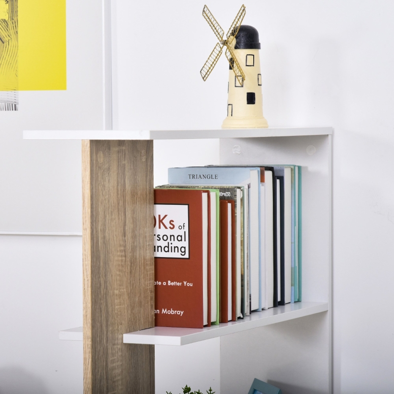 HOMCOM boekenplank vrijstaande stelling 4-niveaus kantoorplank opslagplank eiken + wit
