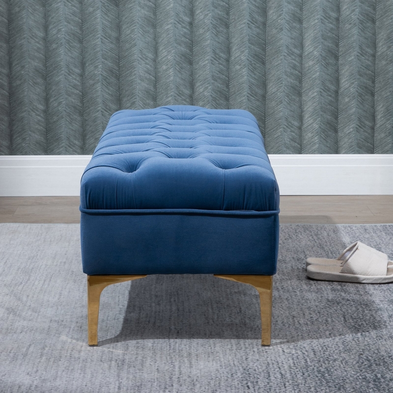 HOMCOM zitbank bedbank schoenenbank verhoogde poten fluweel blauw