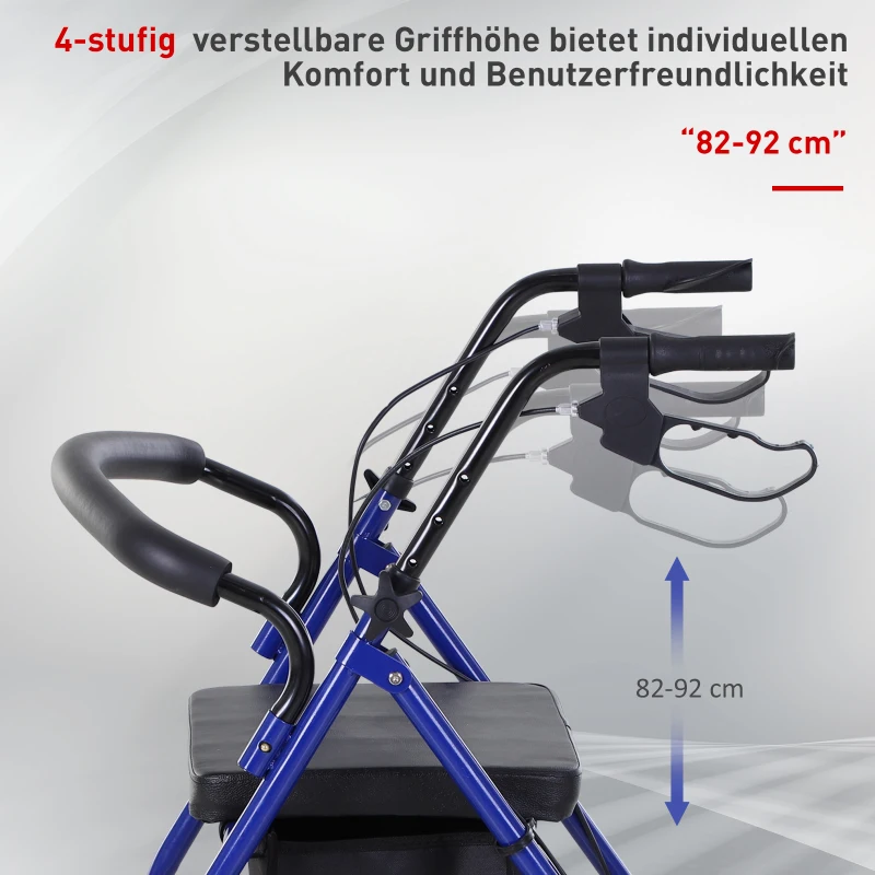 HOMCOM rollator met zitje rollator inklapbaar tas handgreep 6 standen metaal