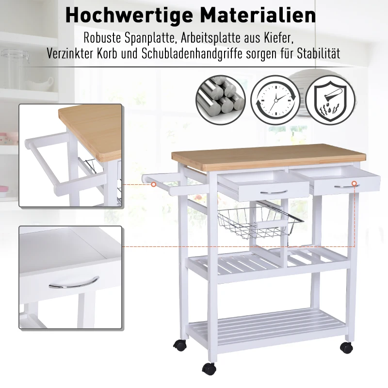 HOMCOM Keukenwagen verrijdbaar Keukentrolley met mand