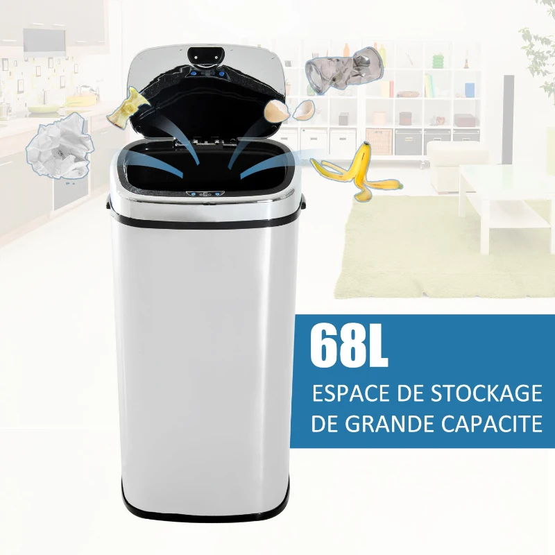 HOMCOM® automatische vuilnisbak prullenbak automatische keukenemmer bewegingssensor roestvrij staal met sensor zilver 68 l 40,5 x 29,5 x 78 cm | Aosom.nl