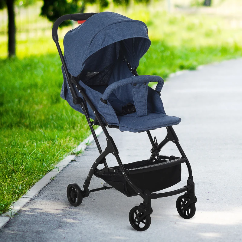 HOMCOM kinderwagen inklapbare buggy babyzitje babybedje 0-36 maanden blauw