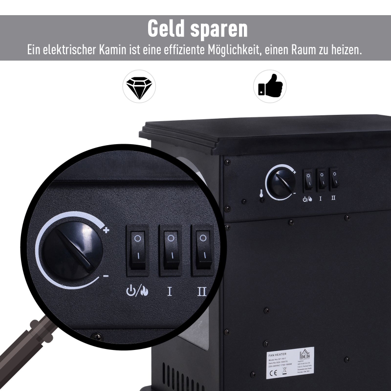Elektrische kachel 750 W / 1500 W met thermostaat vlameffect 20-30 ㎡ zwart metaal