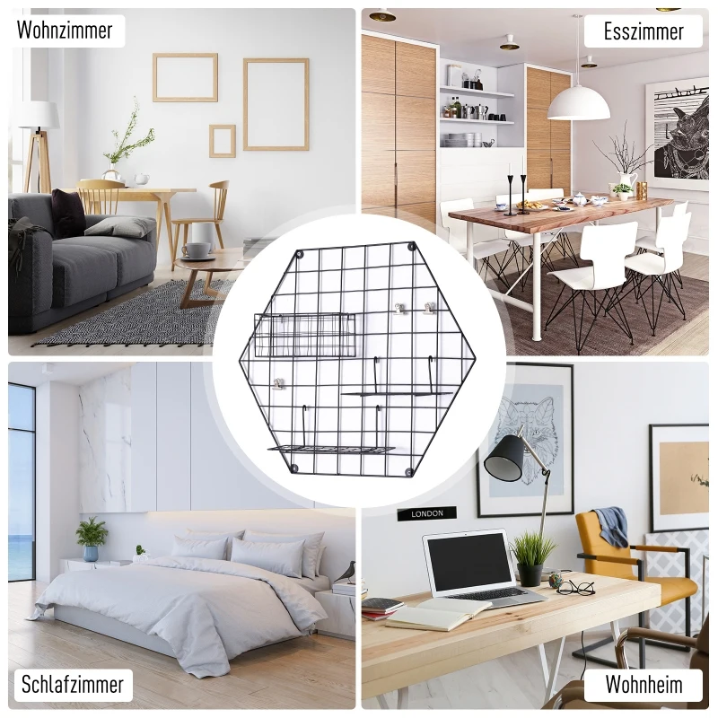 HOMCOM muurraster, fotowand, DIY-decoratie, fotoplank, memobord, metaal, zwart