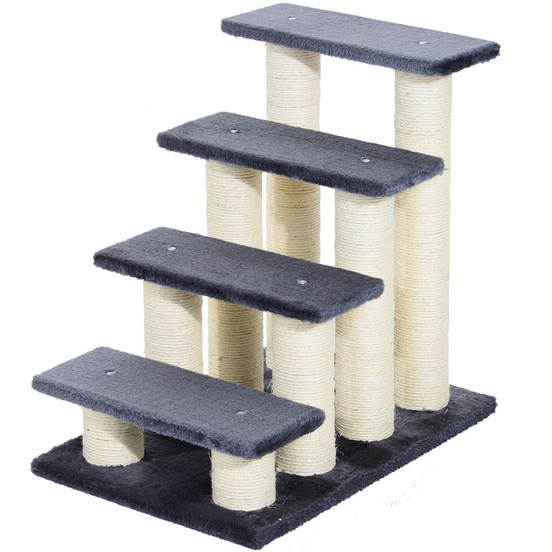 PawHut Dierentrap kattentrap hondentrap trap voor katten honden 4 treden grijs