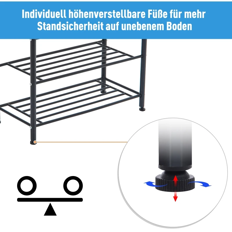 HOMCOM kledingrek met opbergruimte voor schoenen 18 haken wandkapstok metaal wit / zwart