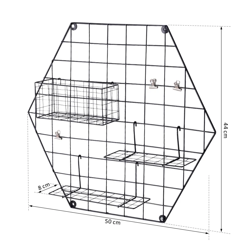 HOMCOM muurraster, fotowand, DIY-decoratie, fotoplank, memobord, metaal, zwart