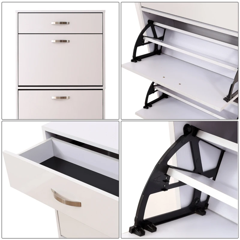 HOMCOM schoenenkast schoenenrek schoenenbank met 3 kantelbare lades 1 bovenste lade